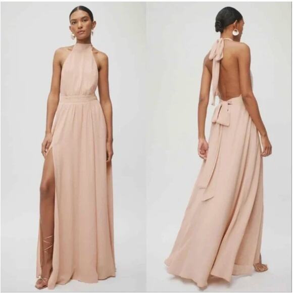 Reformation Andee Halter Open Back Maxi Dress Champagne Blush Cream Size 6 New - Picture 1 of 13